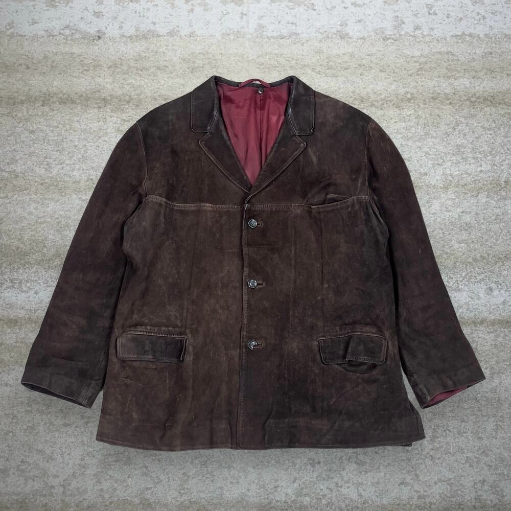 Vintage 90s Suede Leather Jacket Mens L Mocha Brown Lined